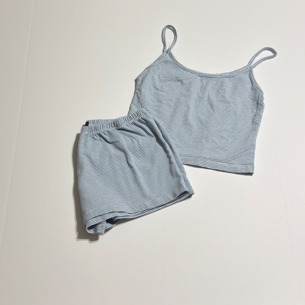 Brandy Melville Blue White Striped Cami and Shorts Pajama Lounge Set One Size